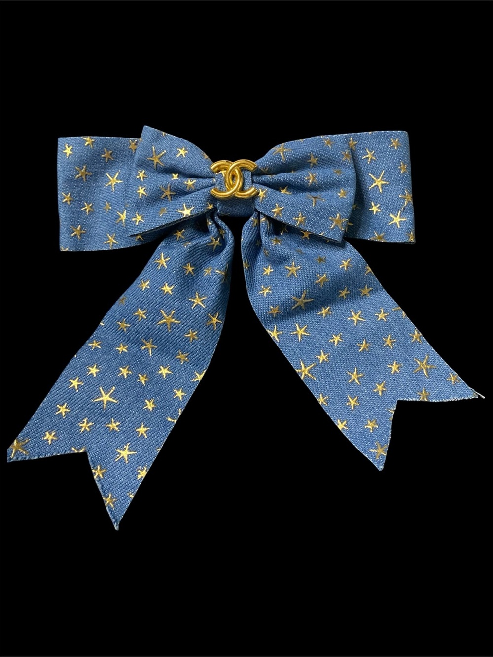Double C Blue Jean Star Bow Barrette Clip